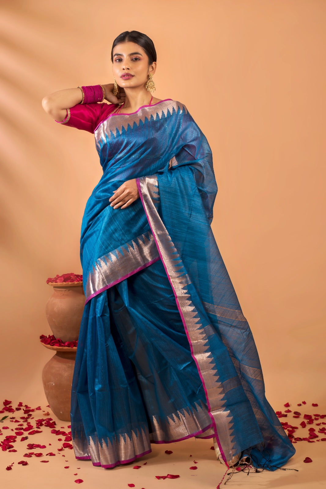 NAYANTARA | CORAL BLUE KORA SILK