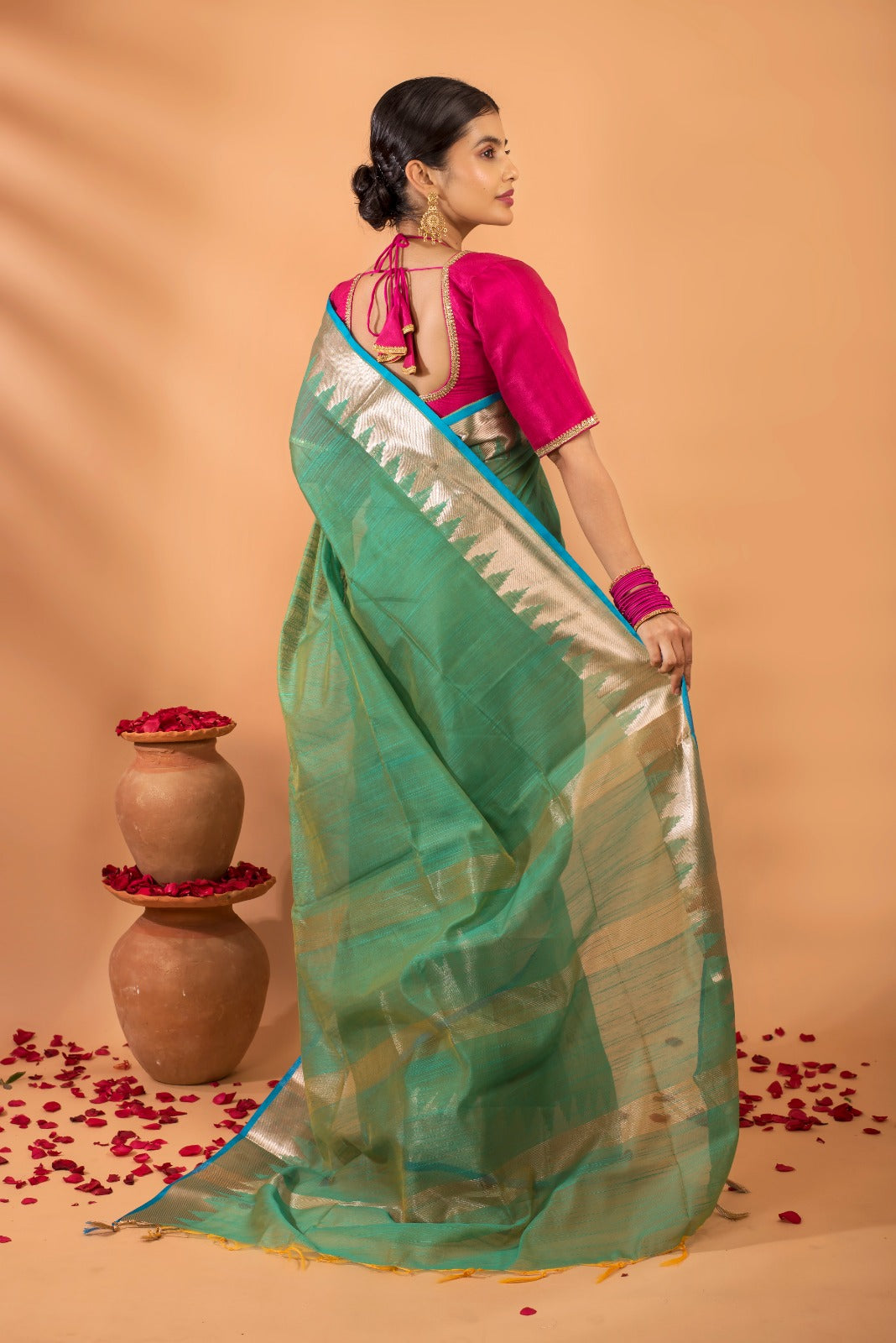 AMODINI | LIGHT GREEN KORA SILK SAREE WITH ZARI BORDER