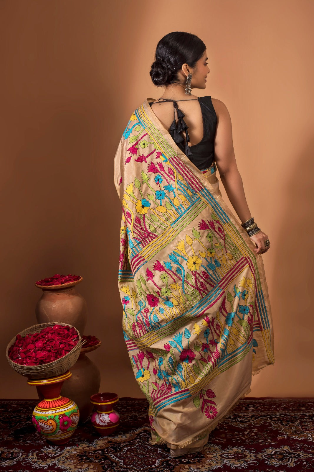 KANIKA | BEIGE PURE TUSSAR SILK KANTHA STITCH SAREE