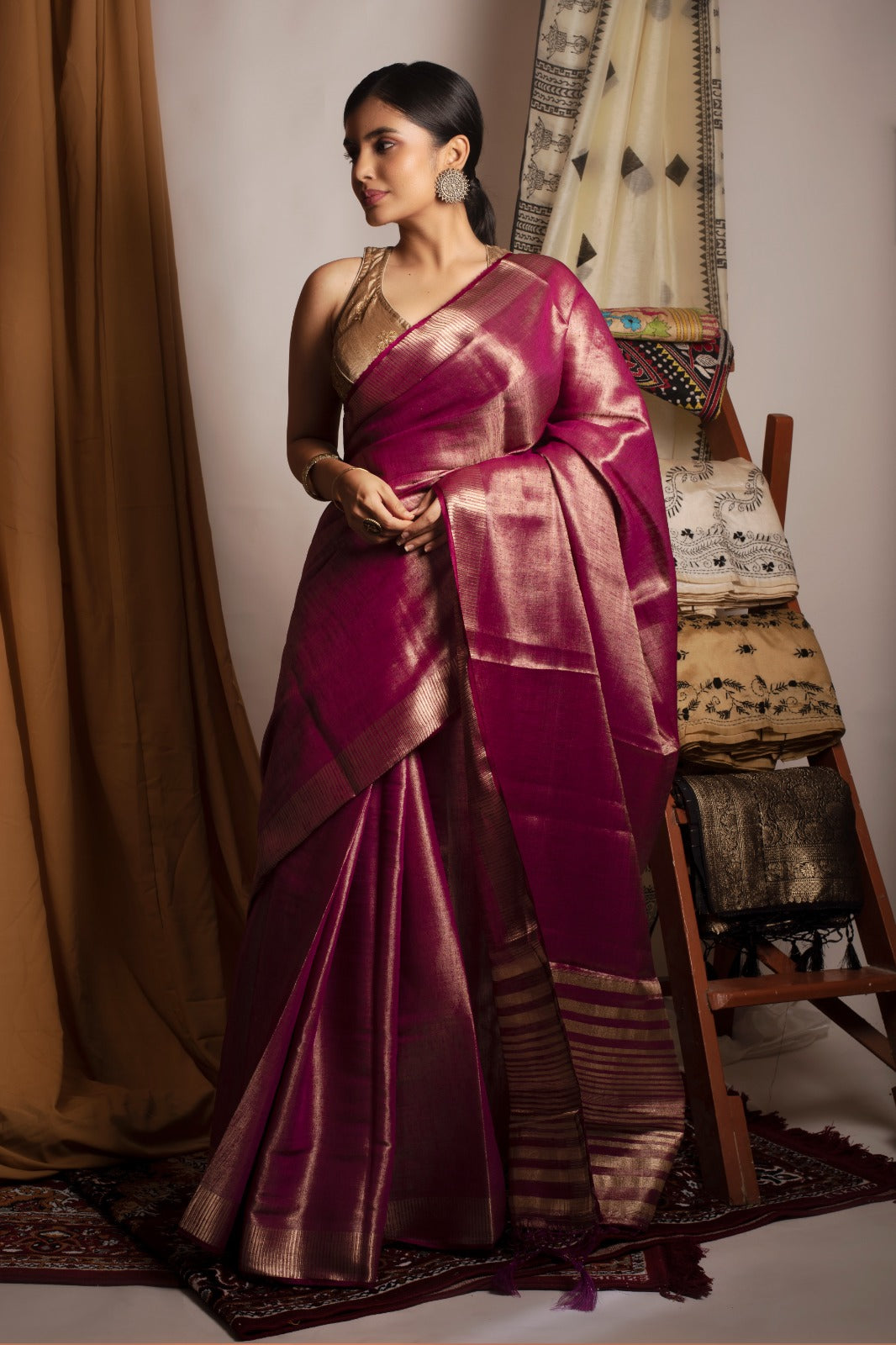 MRINALINI | DEEP MAGENTA PURE TISSUE SILK SAREE
