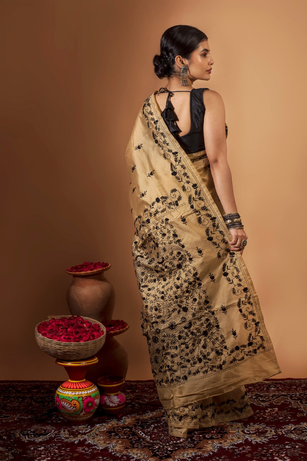REKHA | SANTINIKETAN KANTHA STITCH TUSSAR SILK SAREE