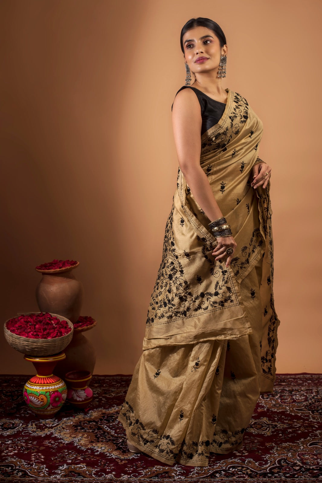 REKHA | SANTINIKETAN KANTHA STITCH TUSSAR SILK SAREE