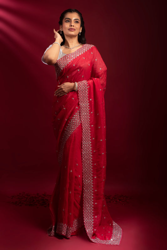 SARVANGI | RED PURE MOSS GEORGETTE SAREE