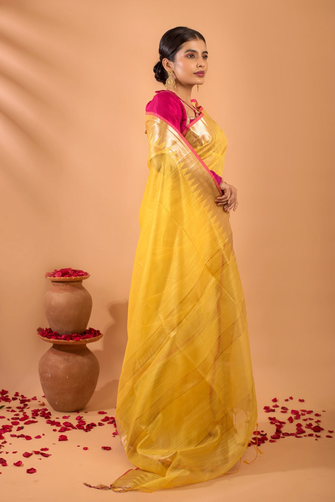 VASANTI | YELLOW KORA SILK SAREE WITH ZARI BORDER