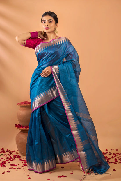 NAYANTARA | CORAL BLUE KORA SILK