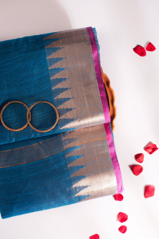 NAYANTARA | CORAL BLUE KORA SILK