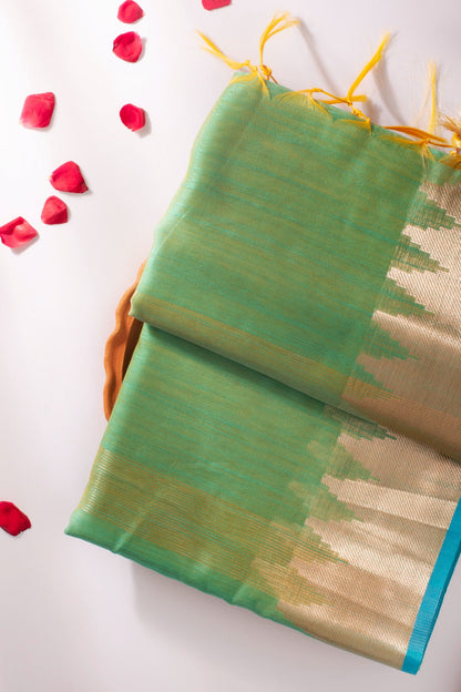AMODINI | LIGHT GREEN KORA SILK SAREE WITH ZARI BORDER