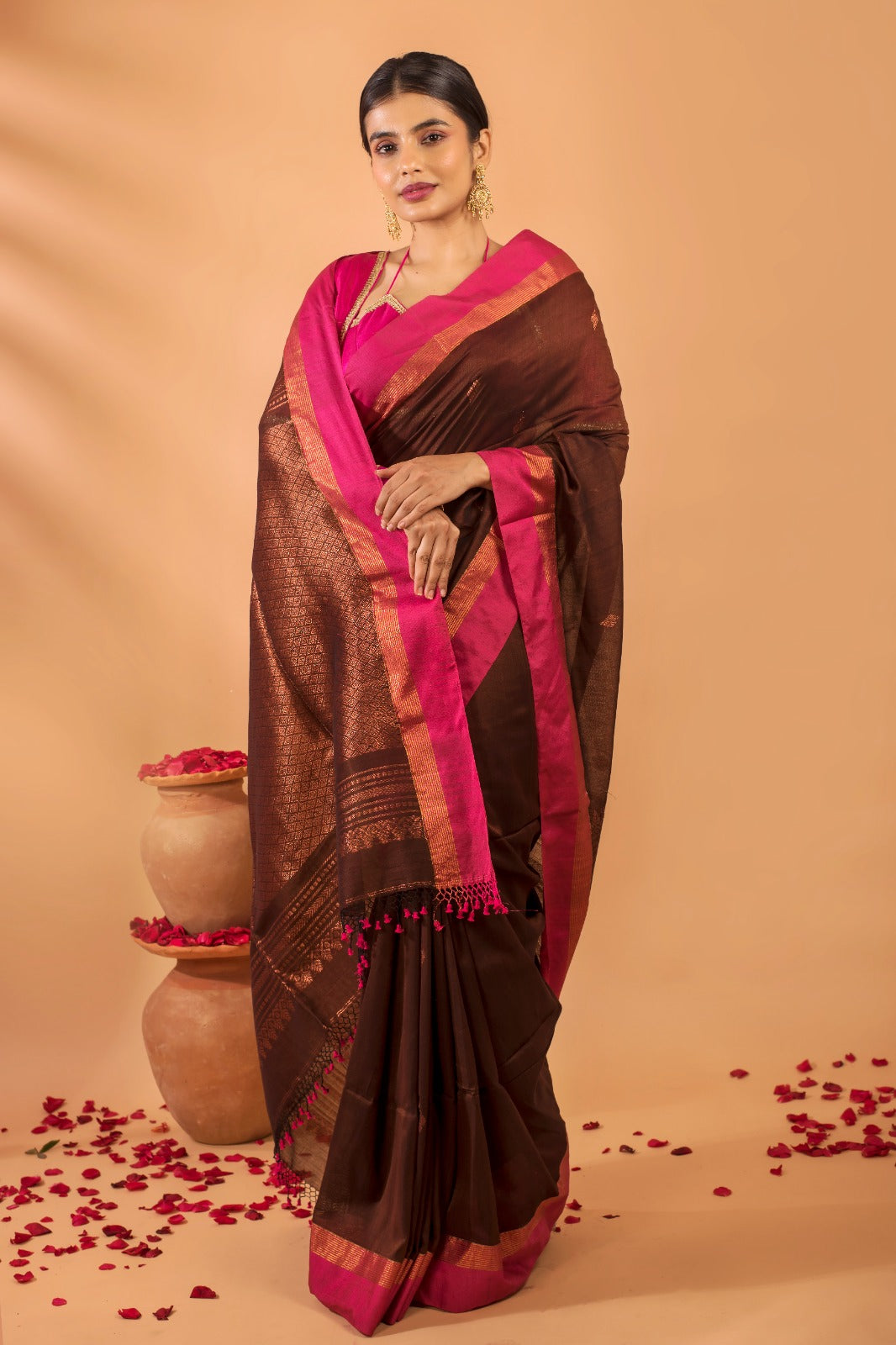 ZUNAIRA | DEEP BROWN COTTON HANDLOOM SAREE