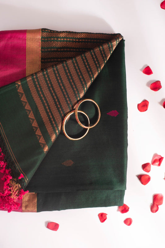 ESMIRA | BOTTLE GREEN HANDLOOM SAREE