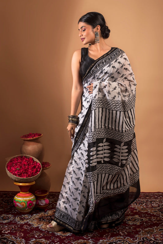 VAANI | HAND BLOCK PRINTED CHANDERI SILK SAREE