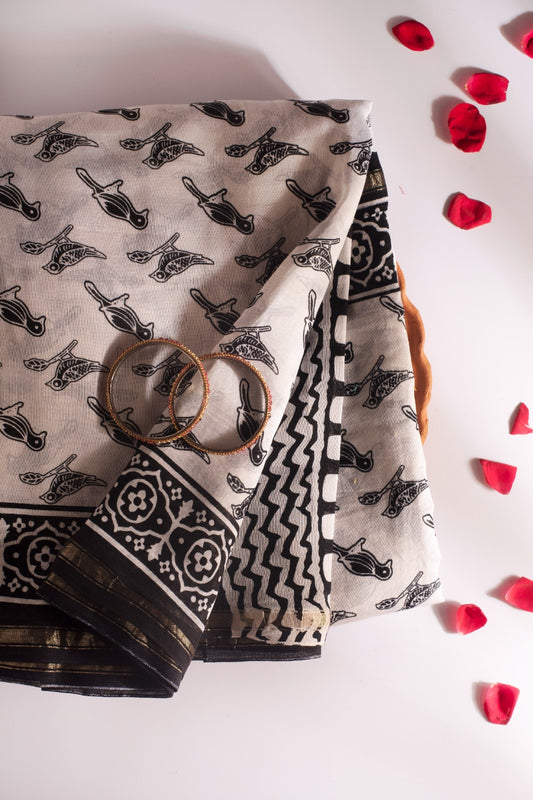 VAANI | HAND BLOCK PRINTED CHANDERI SILK SAREE