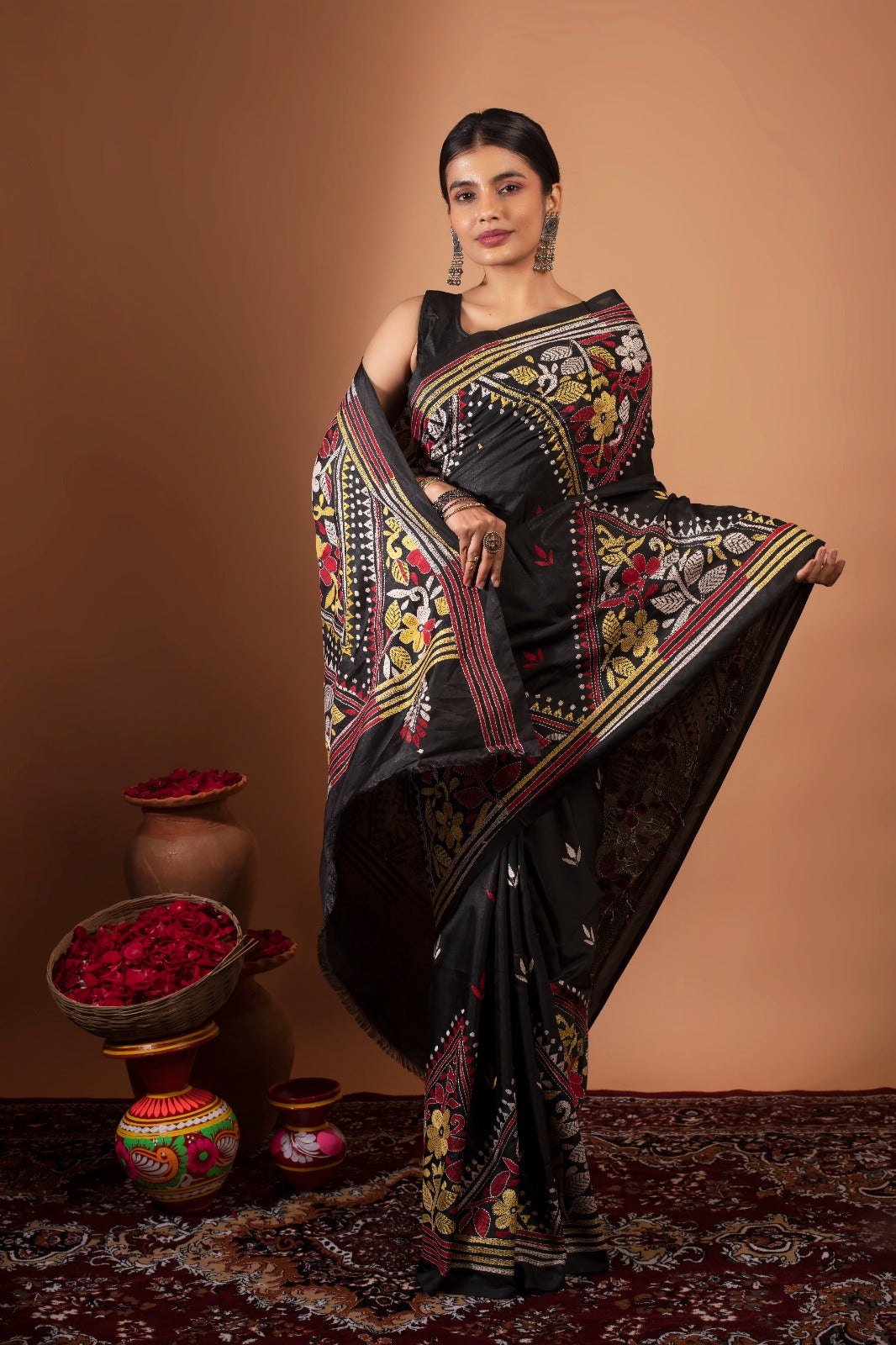KAARI | BLACK PURE KANTHA STITCH SAREE