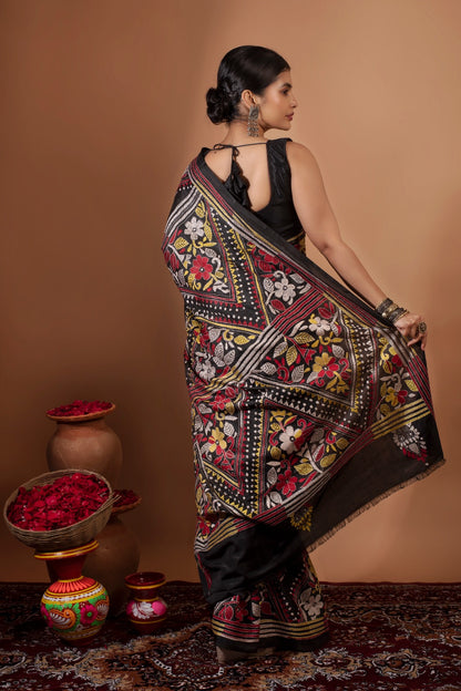 KAARI | BLACK PURE KANTHA STITCH SAREE