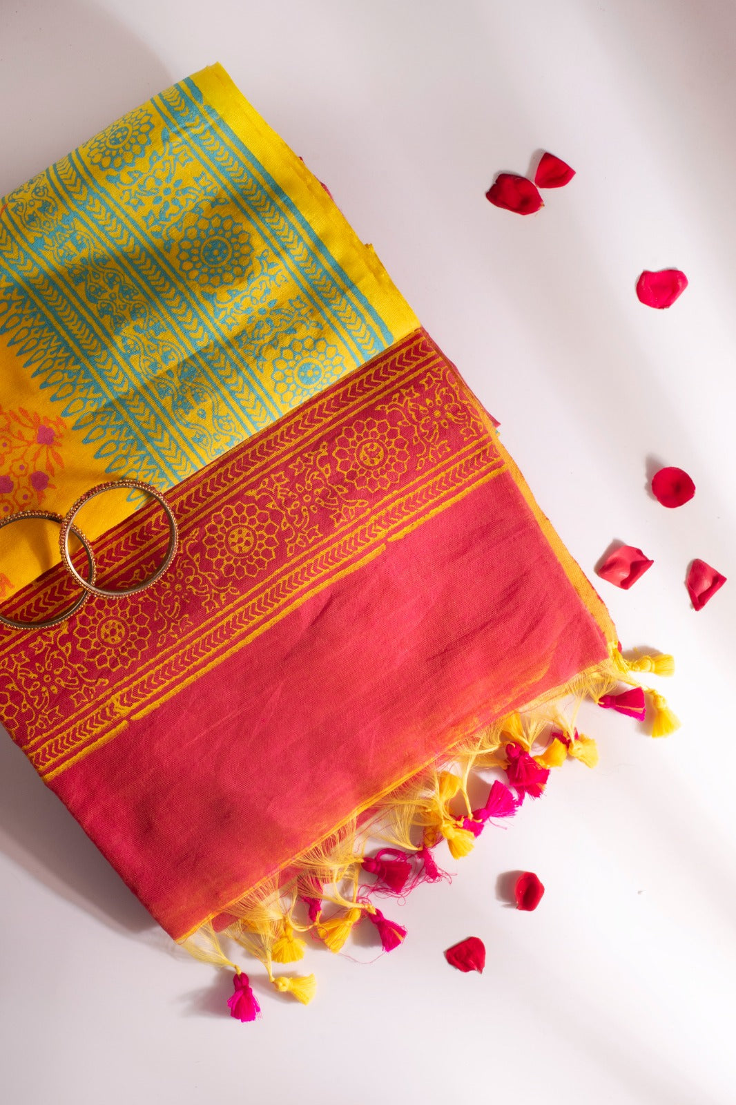 VASANTIKA | YELLOW HAND BLOCK PRINTED COTTON LINEN SAREE