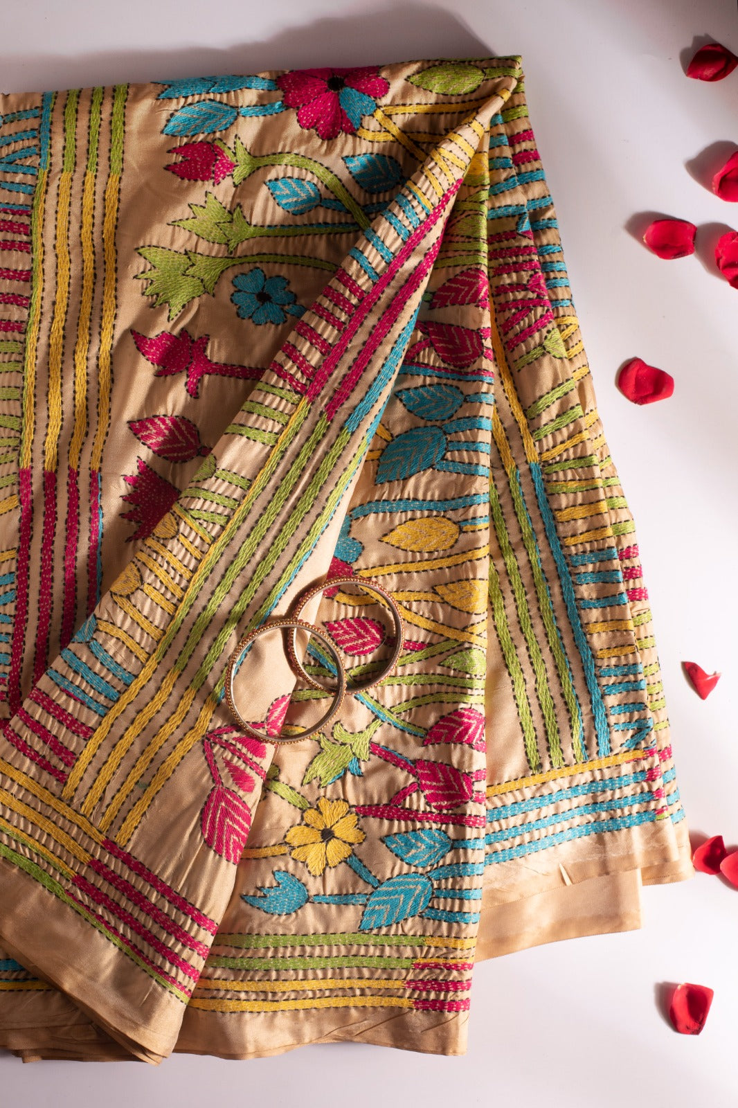 KANIKA | BEIGE PURE TUSSAR SILK KANTHA STITCH SAREE