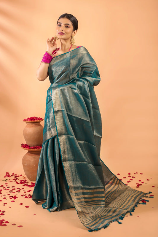 IRAAYA – Bottle green pure tissue silk saree with subtle sheen, Geetanjali Plaza exclusive