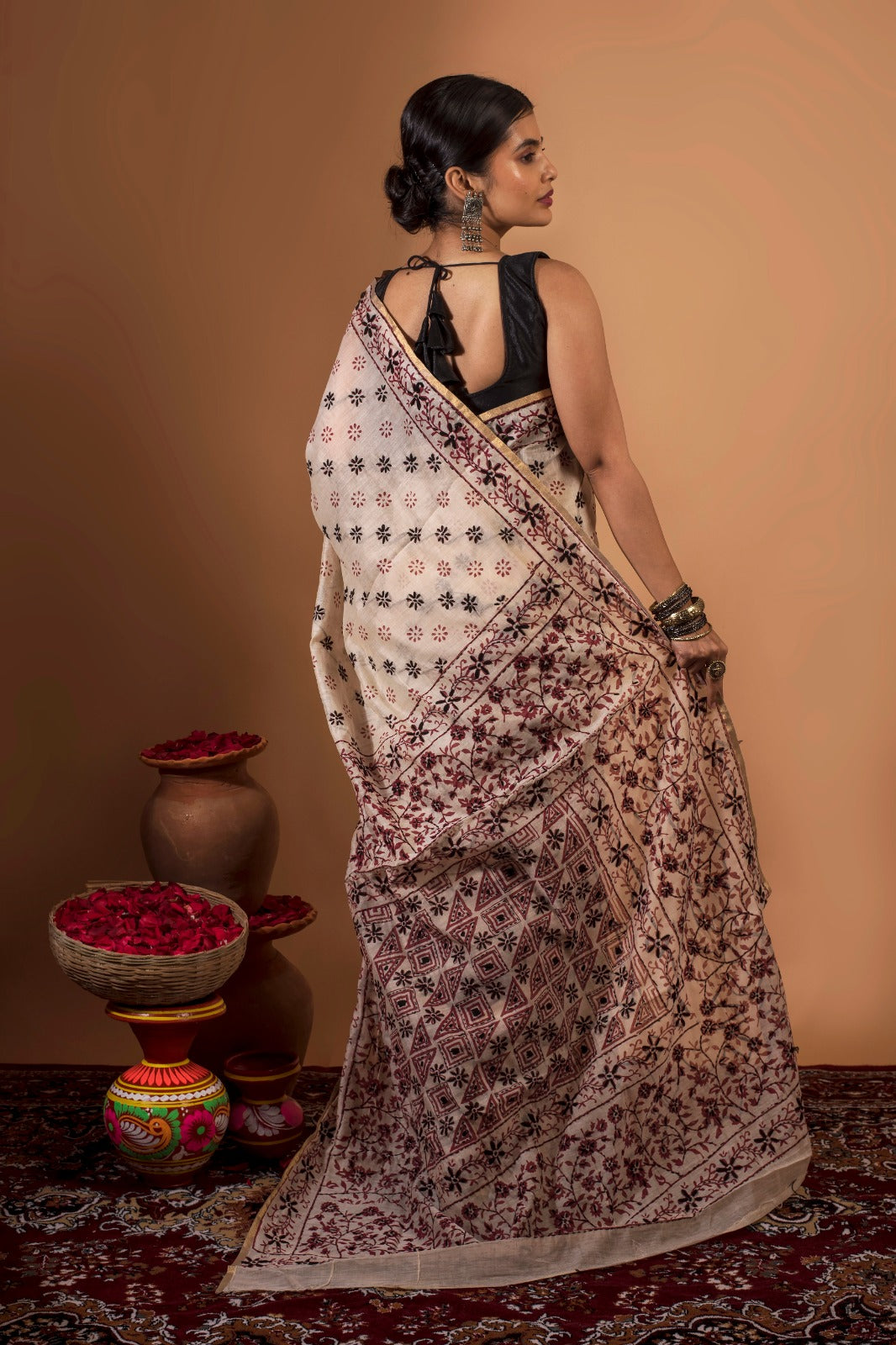 KOPAI | HANDWOVEN COTTON SILK KANTHA SAREE FROM SANTINIKETAN