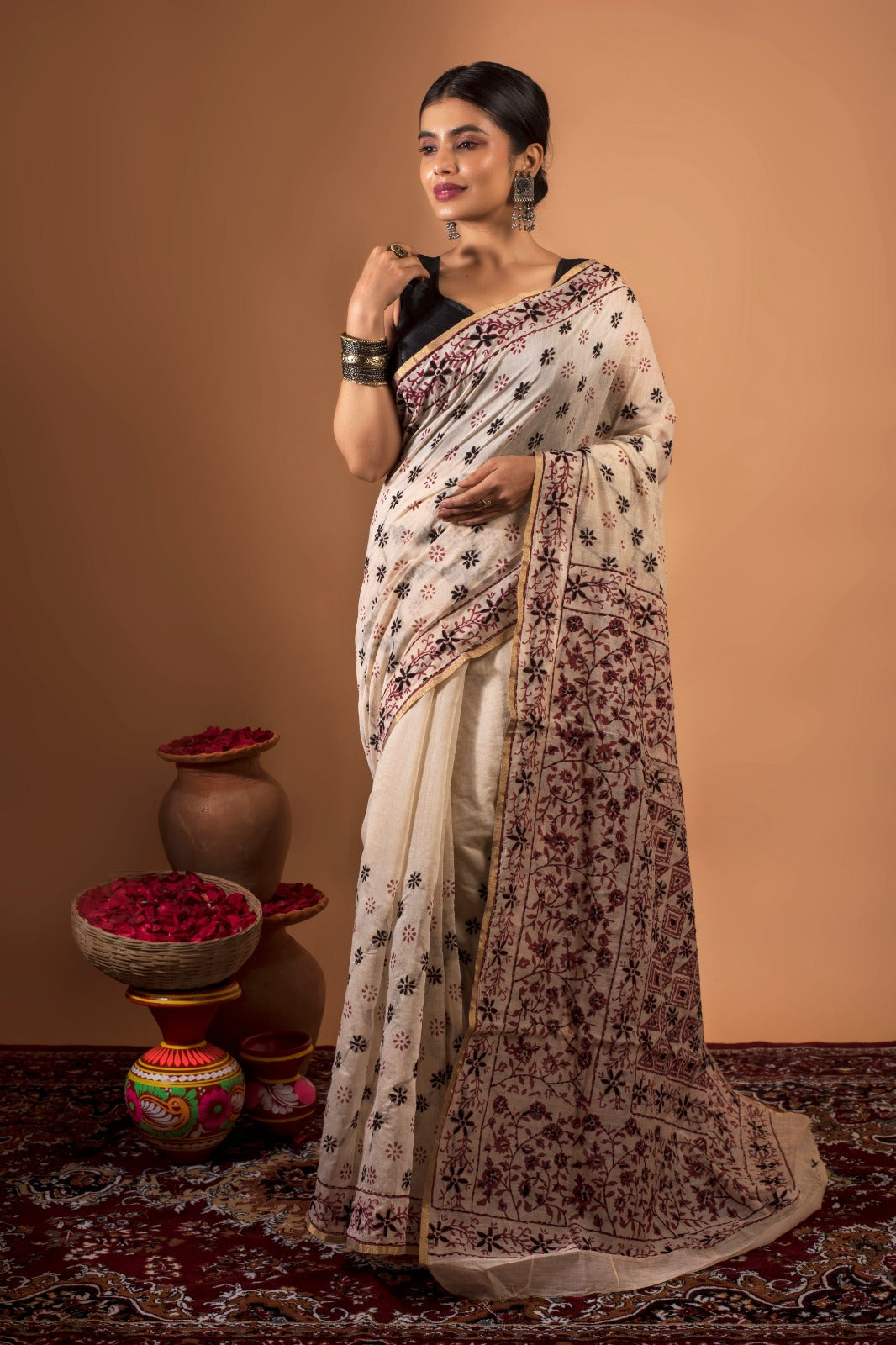KOPAI | HANDWOVEN COTTON SILK KANTHA SAREE FROM SANTINIKETAN