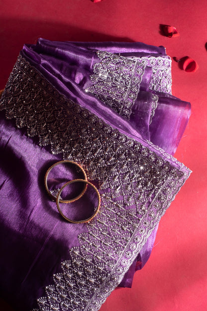 TILOTTAMA | ROYAL PURPLE TISSUE SAREE